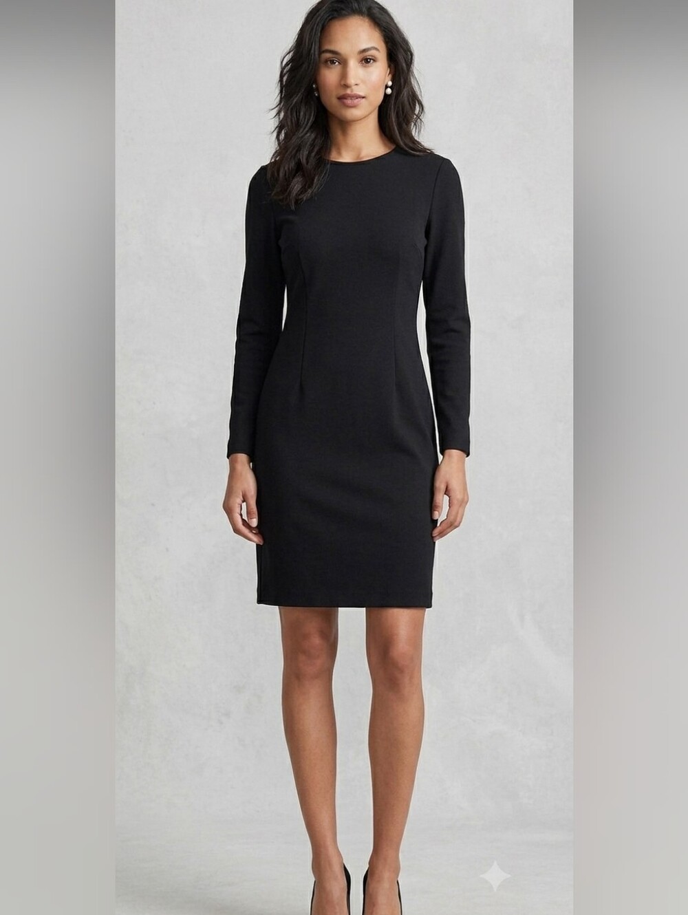 Classic Long-Sleeve Black Sheath Dress